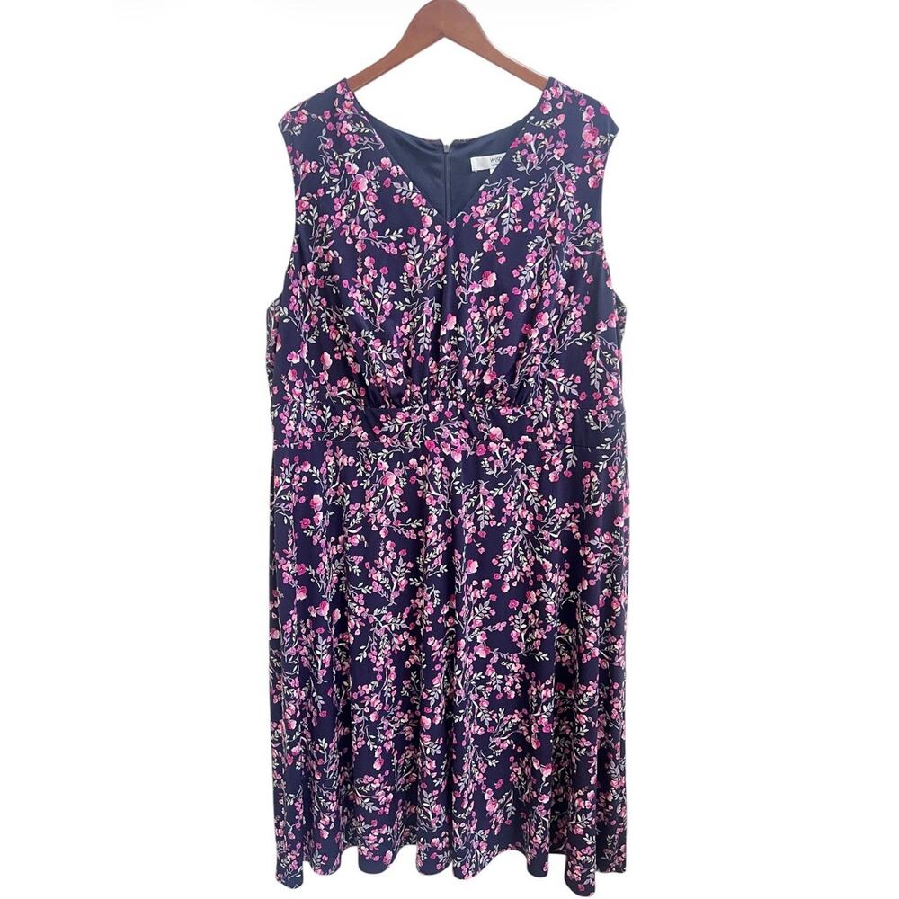 wisp A Line Midi Dress Sz 22W Floral V Neck Sleeveless Empire Waist